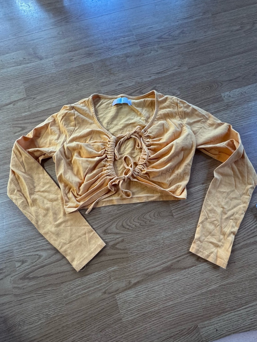 Free People Beach Orange Long-Sleeve Ruched Tie-Front Crop Top